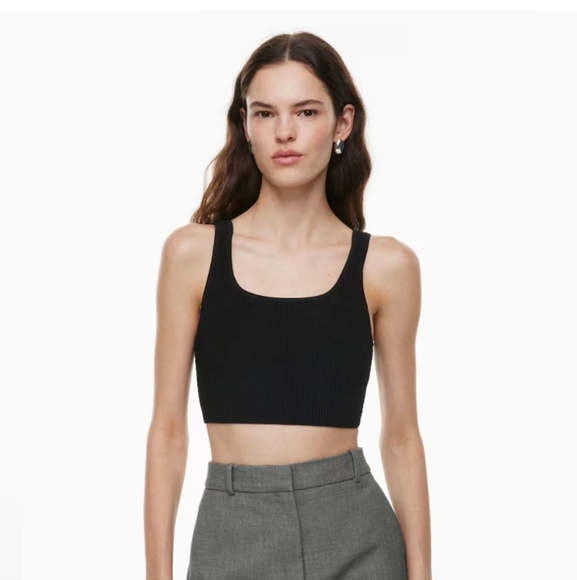 Aritzia Babaton Sculpt Knit Square neck Cropped Tank Black Small - Picture 1 of 6